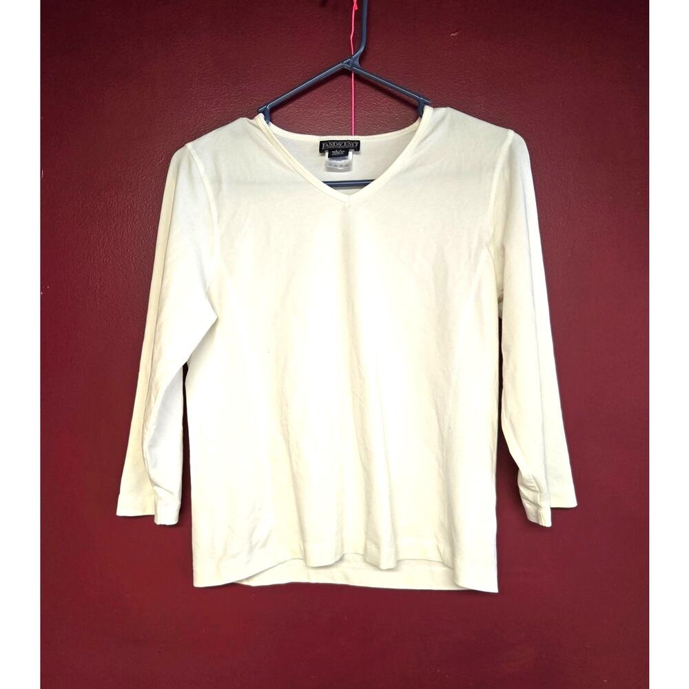Land's End Woman's White long-sleeve v-neck shirt size small